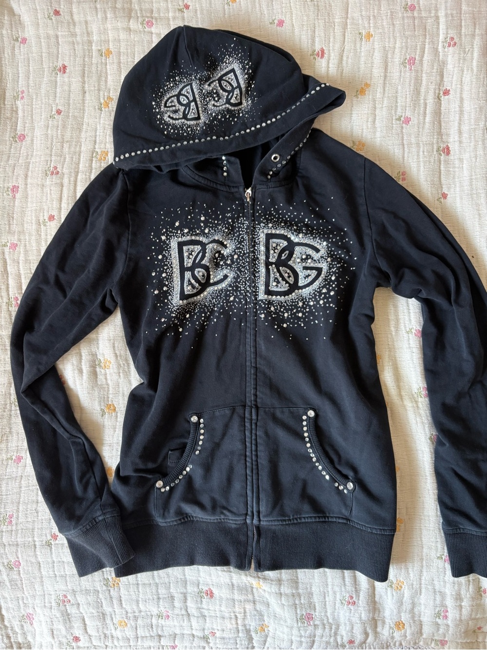 Y2K 2000’S Black Bedazzled Rhinestone McBling Zip-Up Hoodie